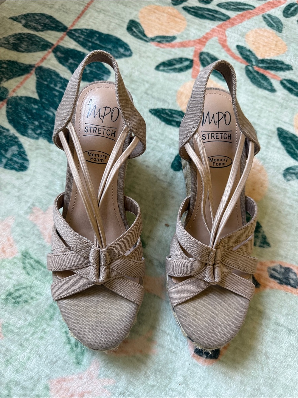 IMPO Beige Wedge Slingback Sandals with Knot Front
